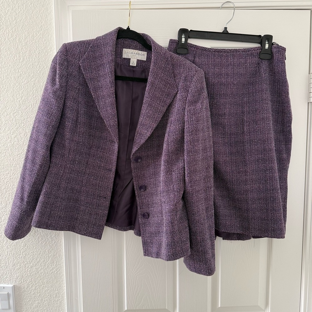 Sag Harbor 2 pc Purple Tweed Suit Set jacket and skirt